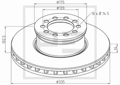 PEAUTOMOTIVE 01666200A Диск торм 335/91.5x34/102.5 10n-120-M14 MB Atego 712-1528