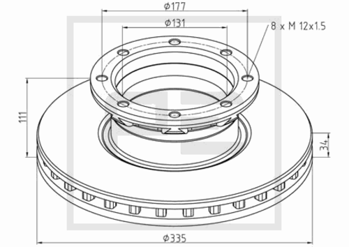 PEGA 01666300A Диск торм. 335x34/111 8xM12x1.5 MB ATEGO 612/4/5.812/4/5.712/5.812-23.917/23
