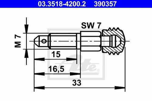 ATE 03351842002 Штуцер прокачки! M7x1.0, L=38.3mm, S=7 Audi,VW,BMW,Citroen,Opel,Peugeot,Subaru,Volvo