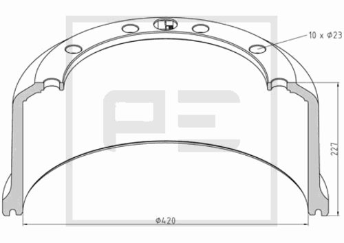 PEAUTOMOTIVE 066.439-00A Торм. барабан 420x180/196 H=227 d=300/335 n10x23 SAF SK RS/RLS 9042