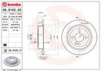 BREMBO 08.9163.21 Диск тормозной задний! с покрытием MINI Cooper/Cooper S/One 1.4-1.6i/1.6D 07>