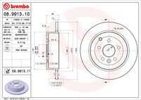 BREMBO 08.9913.11 Диск тормозной задний! с покрытием Land Rover Freelander 2.2TD 06>