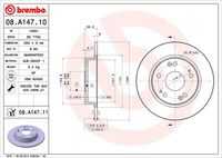 BREMBO 08.A147.10 Диск тормозной задний! Honda Civic VII 1.3/1.4/1.8/2.2CTDi 06>