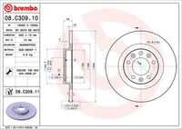 BREMBO 08C30911 Диск тормозной задний! D=290мм Citroen C4 Picasso 13>, Peugeot 308 1.6/2.0 14>