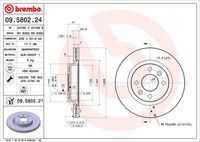 BREMBO 09.5802.21 Диск торм. пер. вент. (259x20.6) 4 отв.