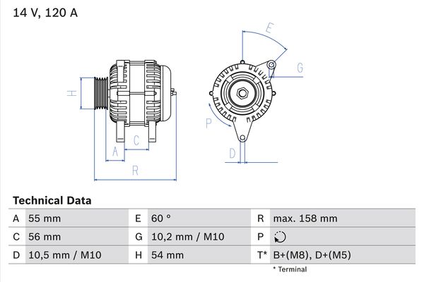 BOSCH 0986044410 Генератор 100A Opel AstraCorsaMeriva 1.21.4i 04)