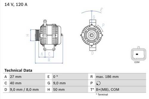 BOSCH 0986082570 Генератор! 14V 120A Citroen Berlingo/C3/C4/C5, Mini Cooper/Cooper S 1.4-1.6 08>