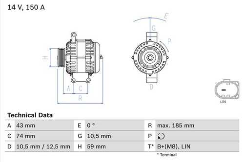 BOSCH 0986082580 Генератор! 14V 150A Citroen Jumper, Ford Transit, Peugeot Boxer 11>