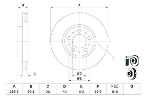 BOSCH 0 986 479 210 Диск тормозной передний! Volvo S60/V70 2.0-2.5TDi 98>