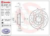 BREMBO 09.9167.1X Диск тормозной передний! перфор. Xtra Audi A3, Skoda Octavia, VW Golf 1.4-2.0TDi 00>