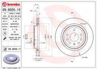 BREMBO 09.9505.11 Диск тормозной задний! Opel Signum/Vectra 2.0-3.2/3.0CDTi,Saab 9-3 1.8/2.0T/2.2TDi 02>