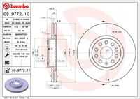 BREMBO 09.9772.10 Диск тормозной передний! VW Passat 1.6&2.0FSi/1.9&2.0TDi 05>