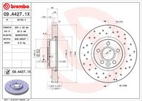 BREMBO 09.A427.1X Диск тормозной передний! перфор. XtraFord Galaxy/S-max 1.8D-2.5, Volvo S60/S80/XC70 06>