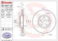 BREMBO 09.A427.21 Диск тормозной передний! Ford Galaxy/S-max 1.8D-2.5, Volvo S60/S80/XC70 06>;Тормозной диск