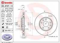 BREMBO 09.A727.14 Диск тормозной передний! Renault Laguna/Megane 1.4-2.0i/1.5-1.9DCi 08>