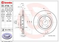 BREMBO 09.A738.11 Диск тормозной передний! Citroen C-Crosser, Mitsubishi Outlander 2.0-2.4/2.2D 04>