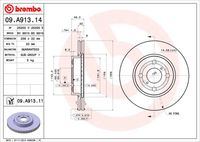 BREMBO 09.A913.14 Диск тормозной передний! Toyota Yaris 1.0/1.3 06>