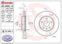 BREMBO 09.A969.10 Диск тормозной передний! Opel Insignia 1.6-2.8i/2.0CDTi 08>