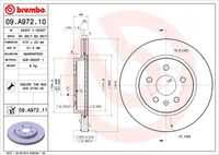 BREMBO 09.A972.11 Диск тормозной задний! Opel Insignia 1.6-2.8i/2.0CDTi 08>