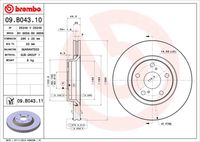 BREMBO 09.B043.10 Диск тормозной передний! Toyota Auris 2.0D-4D-2.2D 07> /Avensis 1.6-2.0 09>