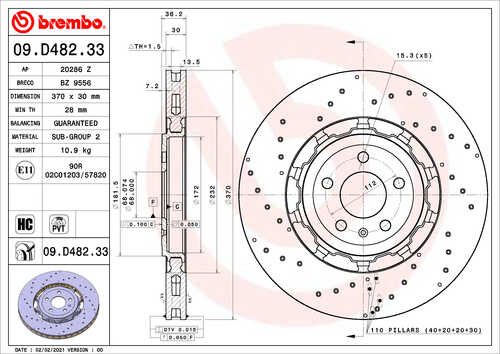 BREMBO 09D48233 Диск тормозной