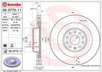 BREMBO 09.D773.11 Диск тормозной задний TESLA MODEL S (5YJS) 09/12-> / TESLA MODEL X (5YJX) 09/13->