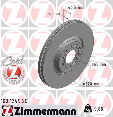 ZIMMERMANN 100.1249.20 Тормозной диск