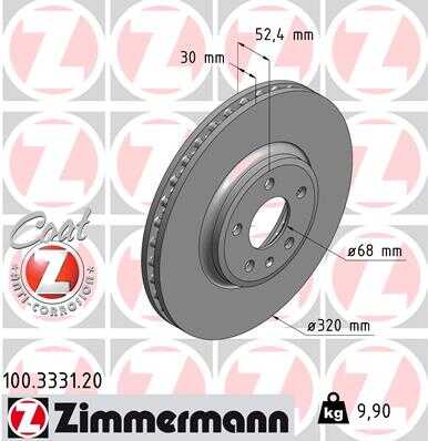 ZIMMERMANN 100.3331.20 Диск тормозной! Audi A4 (8K2/B8)/Allroad/Avant/Convertible