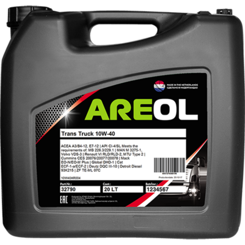 AREOL 10W40AR004 Trans Truck 10W40 (20L) масло моторное! полусин. ACEA A3/B4,E7,API CI-4, MB 228.3, MAN M 3275