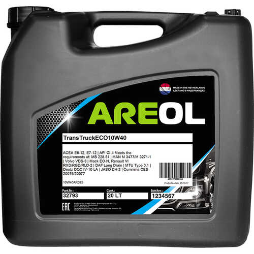 AREOL 10W40AR025 Trans Truck ECO 10W-40 (20L) масло моторное! синт. acea E6/E7, API CI-4, Volvo VDS-3,MAN M3477