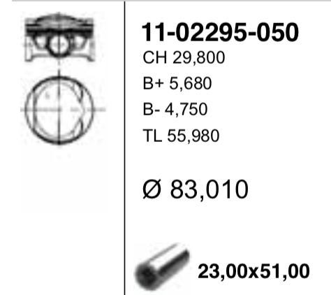 YENMAK 11-02295-050 83,01 MM поршень + палец без колец