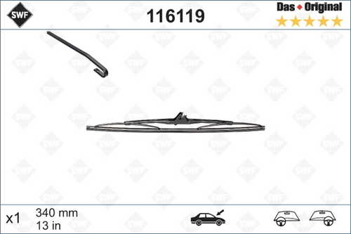 SWF 116119 Щетка стеклоочистителя DAS ORIGINAL каркасная 340/13` (крючок)