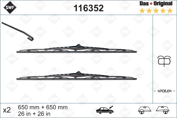 SWF 116352 Щетки комплект 650/26'Spoiler+650/26' Citroen C8, Fiat Ulysse 02>