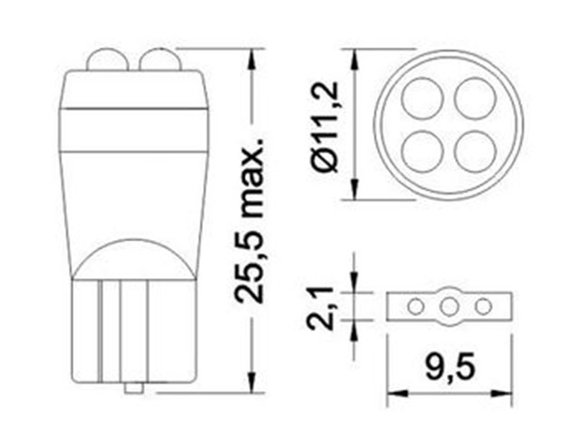 LEDO 12966L4L1R Лампа светодиодная W5W 12V 4LED монолит крас