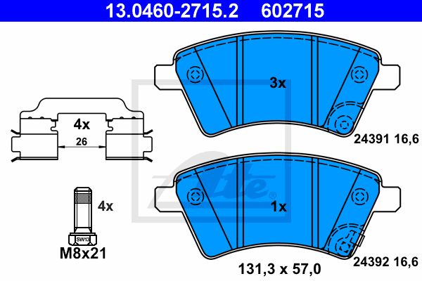 ATE 13.0460-2715.2 [71742853] колодки дисковые п. Fiat Sedici, Suzuki SX4 1.5i/1.6i 16V/1.9 DDiS 06>