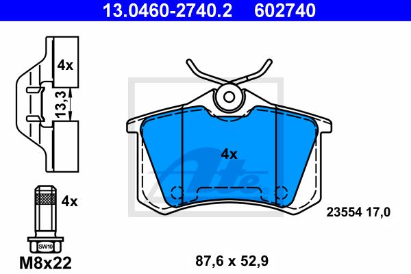 ATE 13.0460-2740.2 P68024 колодки дисковые з. renault Clio/Megane/Modus/Scenic 1.2-2.0i/1.5-2.0DCi 06>