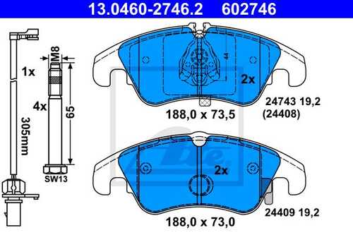 ATE 13.0460-2746.2 P85098 [8K0698151] колодки дисковые п. Audi A4/A5/Q5 1.8/2.0/3.0/2.0-3.0TDi 07>