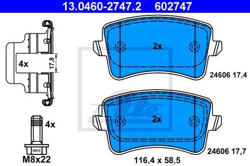 ATE 13.0460-2747.2 1343 00 [8K0698451] колодки дисковые з. Audi A4/A5/Q5 1.8/3.2FSi/2.0TDi 07>