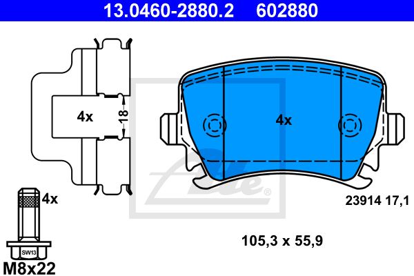 ATE 13.0460-2880.2 GDB1622=1031 00 колодки дисковые з. VW Golf/Passat 1.4/1.6/1.9TDi/2.0TDi 03>