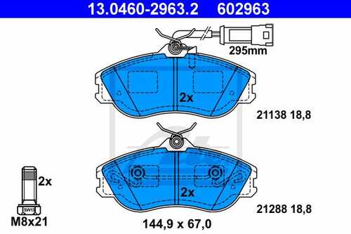 ATE 13.0460-2963.2 276 22=571402B колодки дисковые п. Audi 80 2.8 92-96/100 2.2/2.3/2.5TD 86-91