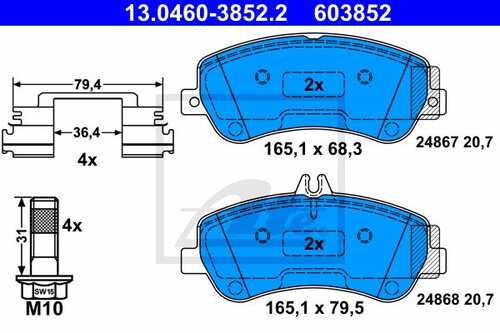 ATE 13.0460-3852.2 FDB4219=GDB1798=1377 00 колодки дисковые п. MB X204 3.0/3.2CDI/3.5CDI 08>