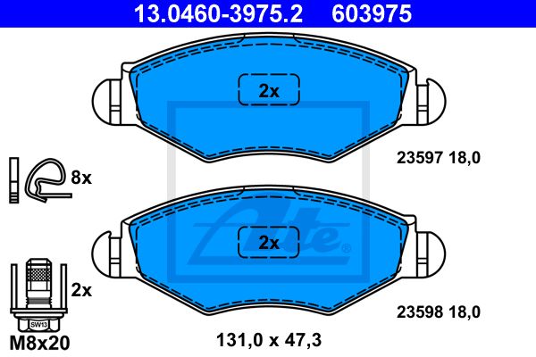 ATE 13.0460-3975.2 643 20=654 020B-SX=FDB1378 колодки дисковые п. Peugeot 206 1.4/1.6/1.4HDi/1.9D 01>