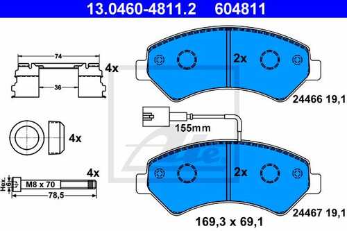 ATE 13.0460-4811.2 [77364318] колодки дисковые п. Citroen Jumper,Peugeot Boxer 2.2HDi/3.0HDi 06>