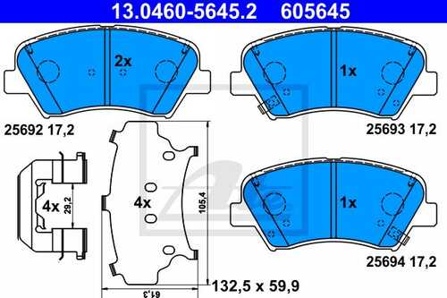 ATE 13.0460-5645.2 Колодки дисковые передние! Hyundai Elantra 11>/Elantra Coupe 11>