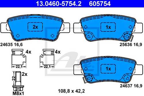 ATE 13.0460-5754.2 1290 02 колодки дисковые з. Honda CR-V 2.0/2.4/2.2D 06>