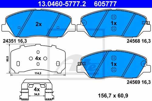 ATE 13.0460-5777.2 1226 02 колодки дисковые п. Hyundai Santa Fe,KIA Carnival 2.7/2.9CRDi 06>