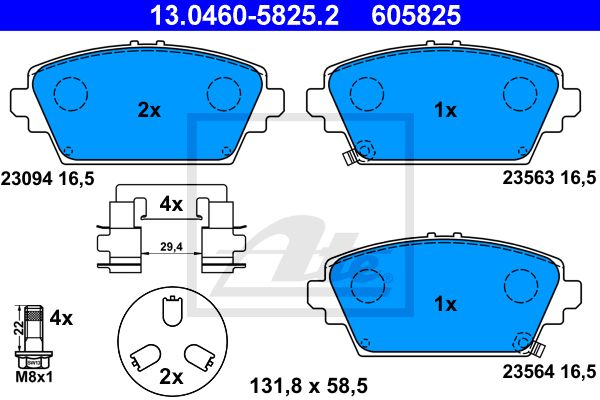 ATE 13.0460-5825.2 FDB1439=694 02=572428B колодки дисковые п. Honda Accord 1.8/2.0/2.0TDi 98-03