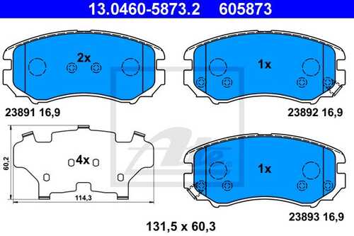 ATE 13.0460-5873.2 953 02 колодки дисковые п. Hyundai Tucson/Coupe, Kia Sportage 1.6-2.7 02>