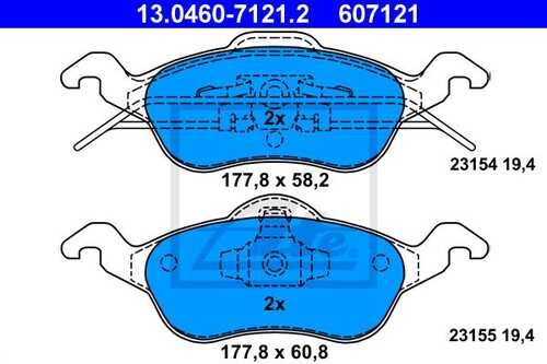 ATE 13.0460-7121.2 691 00=571967B=FDB1318 колодки дисковые п. Ford Focus 1.4i-2.0i/1.8TDi &16V 98>