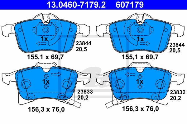 ATE 13.0460-7179.2 1036 02 колодки дисковые п. Opel Astra H/Meriva/Zafira 1.4-2.0/1.7CDTi 03>